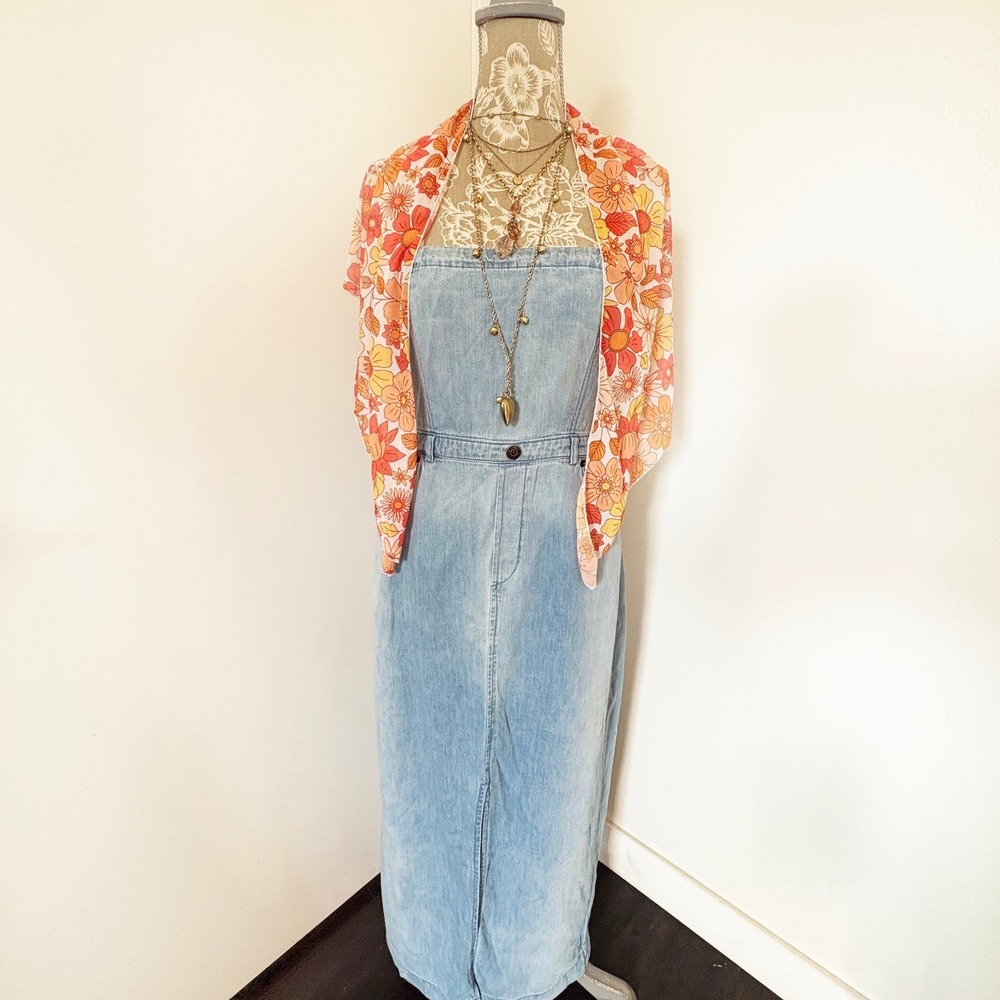 Free People Denim Strapless Tube Top Maxi Dress, Light Wash, Size 8